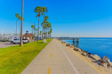 Long Beach, California - 15 Ocak 2025: Okyanus manzaralı Long Beach, California boyunca gezinti