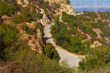 Griffith Park 'taki Tepelerin yanındaki Kavisli Yol