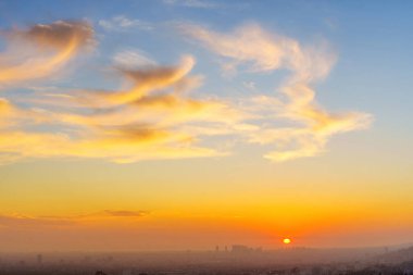 Şehir Merkezi Skyline Manzaralı Canlı Los Angeles Günbatımı