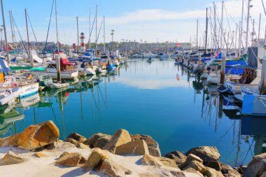 Okyanus Kenarı, Kaliforniya - 27 Aralık 2024: Okyanus Kıyısındaki Limanda Tekneler ve Açık Su