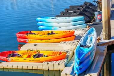 Okyanus Kenarı, Kaliforniya - 27 Aralık 2024: Güneşli bir günde Okyanus Kenarı Kaliforniya Limanı 'na yanaşan Kayıklar