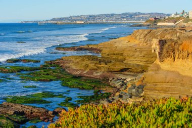 La Jolla, San Diego, California 'nın Sahne Kayalıkları ve Okyanus Kıyısı