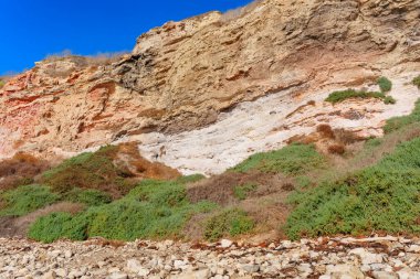 Palos Verdes Estates, Kaliforniya 'daki Lunada Körfezi Kıyı Kayalıkları boyunca uzanan çarpıcı kaya oluşumları