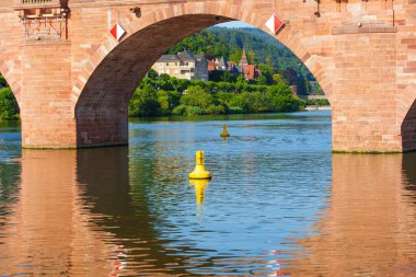 Almanya 'nın Heidelberg kentindeki eski köprü. Gündüz vakti Neckar Nehri' ne yansıyor..