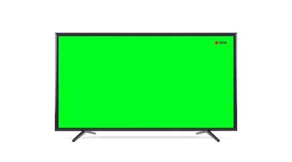 3D görüntüleme, gerçekçi LCD Televizyonu canlı işaretli, yeşil ekran görüntülü, beyaz arkaplanda izole edilmiş.