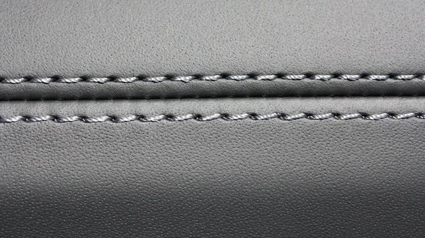 Car Door Panel Black Leather Contrast Stitches Gray Jet Gray — Stock Photo, Image