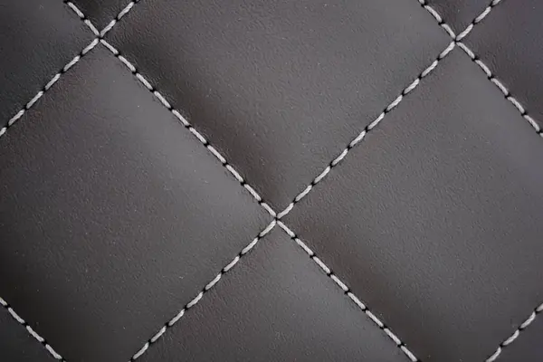 White Contrast Thread Black Leather Car Seat Close — Stock Photo, Image