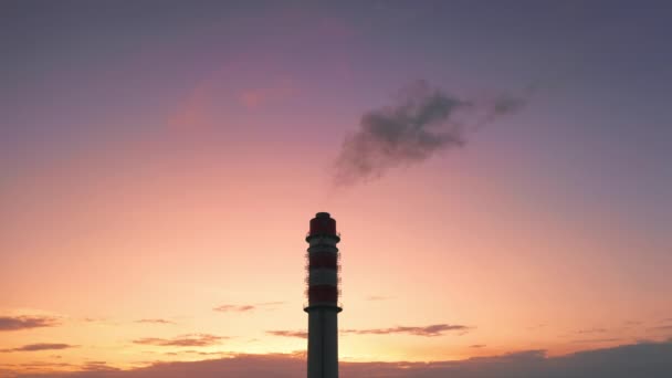 燃煤电站造成生态污染 燃烧化石燃料 工厂管道在紫色落日的鸟瞰下冒出有害烟雾 — 图库视频影像