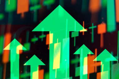 Ekonomideki iyileşmeleri veya borsadaki büyümeyi gösteren yeşil okların artması 