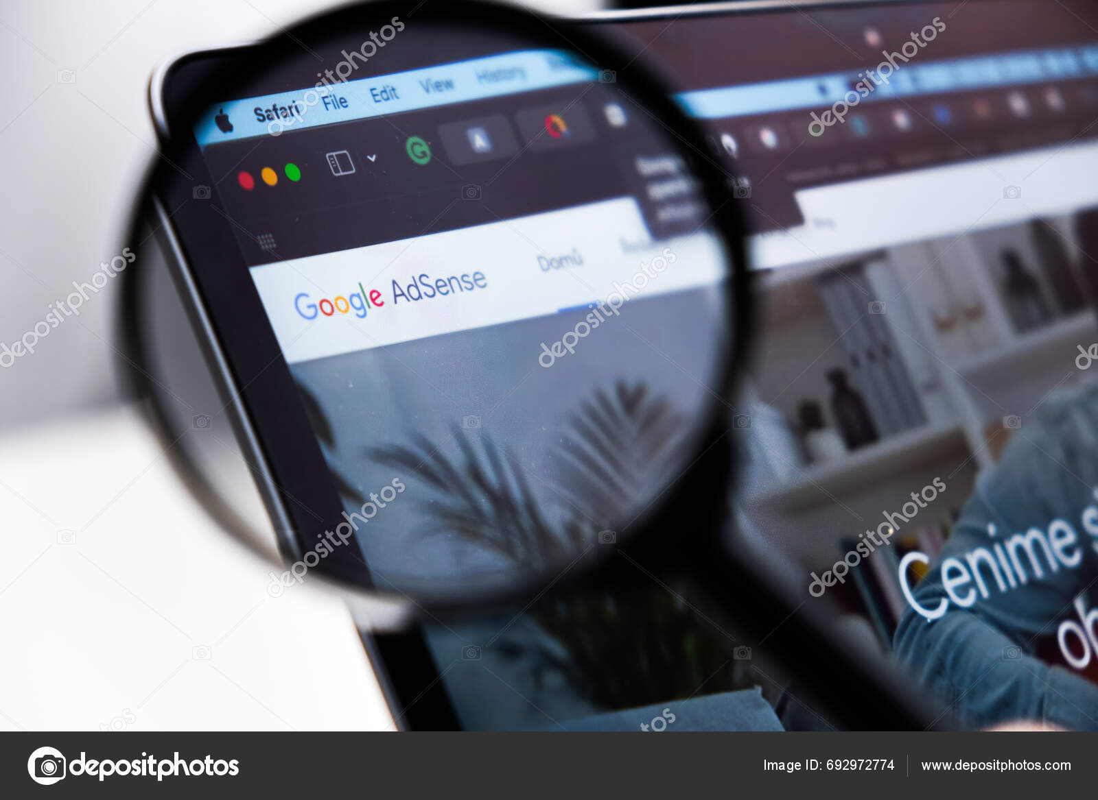 Google Adsense Logo Enlarged Magnifying Glass Laptop Screen December 2023 Stock Editorial