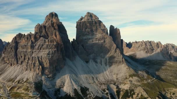 Een Adembenemend Uitzicht Tre Cime Lavaredo Italiaanse Alpen Met Een — Stockvideo