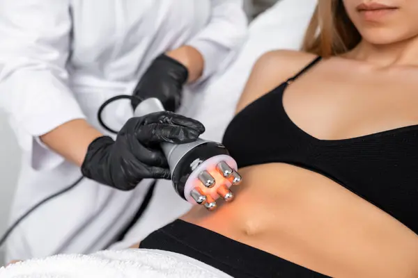 Young Woman Undergoes Body Cavitation Lifting Slim Her Belly Beauty Stock Photo