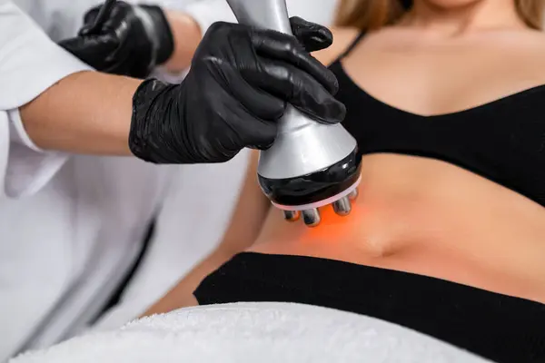 Body Cavitation Lifting Procedure Reduce Fat Belly Young Woman Beauty Stock Image