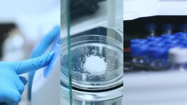 Kimyasal analiz kolajı, bir santrifüj kullanarak, reaktörleri tartmak için dengeler, otomatik örnekler ve cam şişelerle HPLC analizi. 