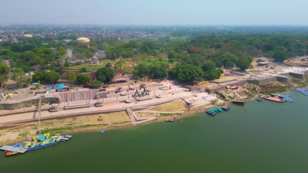 Aerial Kilátás Ganga Folyó Ghat Varanasi India — Stock videók