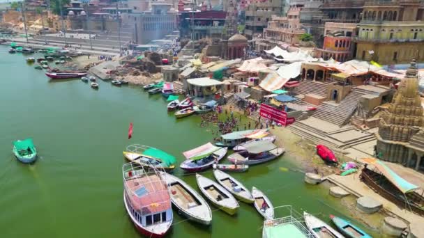 Vista Aerial Rio Ganga Ghat Varanasi Índia — Vídeo de Stock
