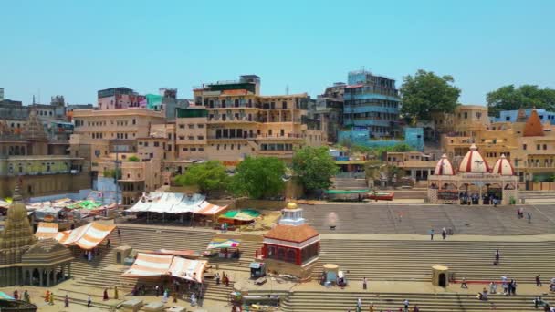 Aerial Widok Rzekę Ganga Ghat Varanasi Indie — Wideo stockowe
