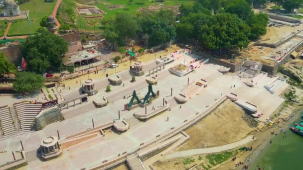 Aeriaal Uitzicht Ganga Rivier Ghat Varanasi India — Stockvideo