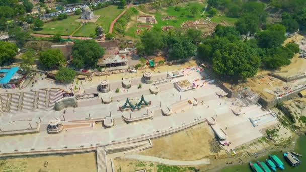 Aeriaal Uitzicht Ganga Rivier Ghat Varanasi India — Stockvideo