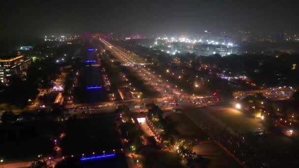 India Gate Night Aerial View Drone — Stock Video