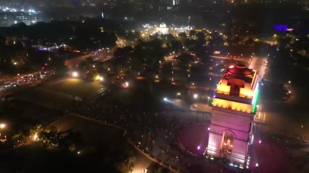 India Gate Night Widok Lotu Ptaka — Wideo stockowe