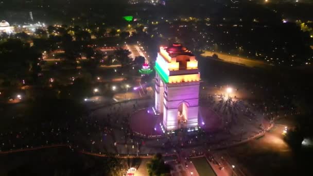 India Puerta Noche Vista Aérea Desde Dron — Vídeos de Stock