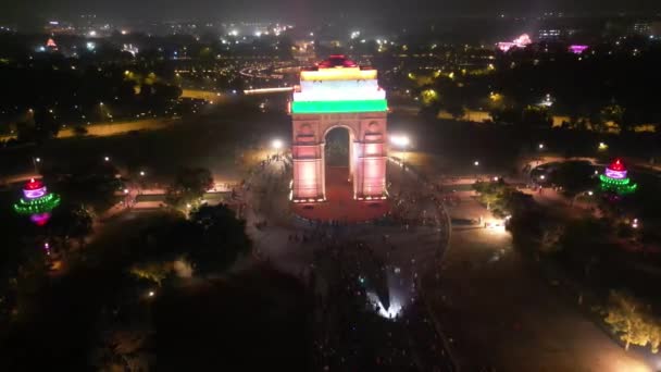 Ночные Ворота Индии Вид Беспилотника — стоковое видео