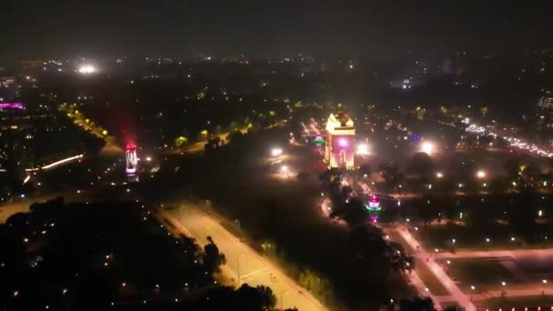 India Gate Notte Veduta Aerea Dal Drone — Video Stock