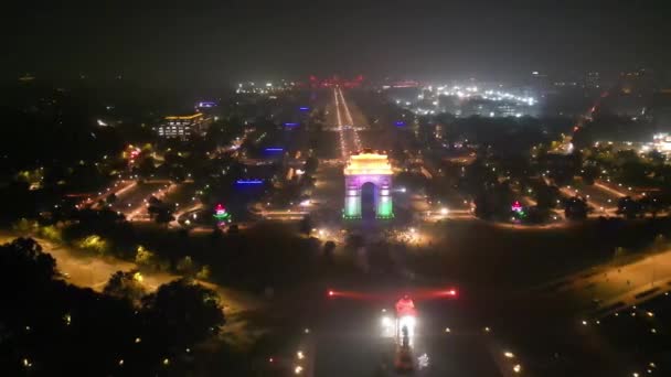 India Gate Notte Veduta Aerea Dal Drone — Video Stock