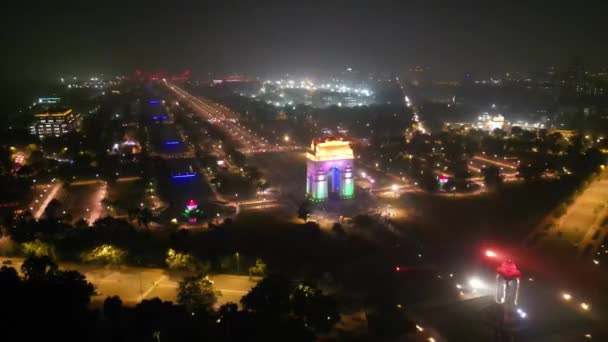 Hindistan Kapısı Gecesi Dan Hava Görüntüsü — Stok video