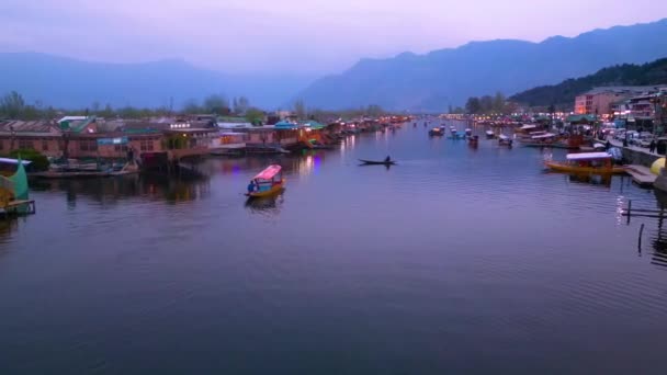 シュリンガル ジャムミール カシミール インド 2023年3月21日 ダル湖からドローンビュー — ストック動画