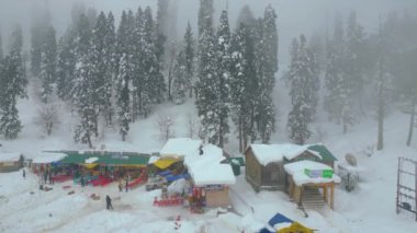 Kaşmir 'in güzel manzarası. Kar yağışı, Jammu ve Kashmir, Hindistan..