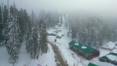 Kaşmir 'in güzel manzarası. Kar yağışı, Jammu ve Kashmir, Hindistan..