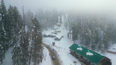 Kaşmir 'in güzel manzarası. Kar yağışı, Jammu ve Kashmir, Hindistan..