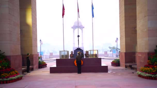 Das India Gate Ist Ein Kriegerdenkmal Der Nähe Des Kartavya — Stockvideo