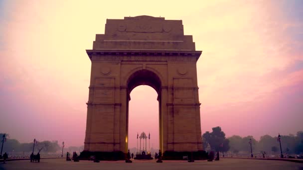 Puerta India Monumento Guerra Situado Cerca Ruta Kartavya Borde Oriental — Vídeos de Stock
