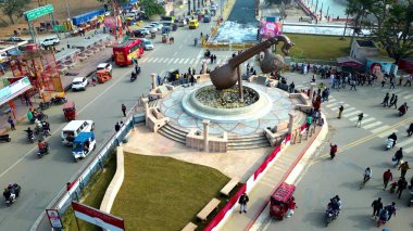 Ayodhya, Uttar Pradesh, Hindistan, 07 Ocak 2024, Ayodhya Drone view Shri Ram Mandir, Shri Hanuman Garhi Mandir, Lata Mangeshkar Chowk ve Ram ki Paidi Ghat