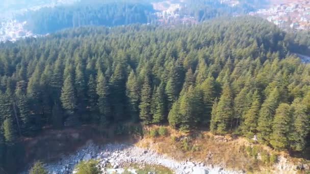 Luchtfoto Citi Van Manali Mountain Greenery Landschap Snow Hills Kokser — Stockvideo