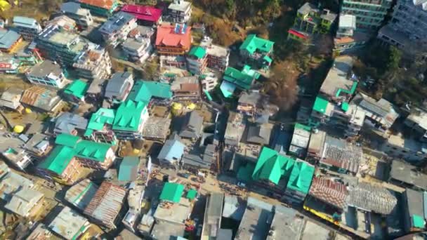 Vue Aérienne Ville Montagne Manali Paysage Collines Neige Kokser Sonmarg — Video