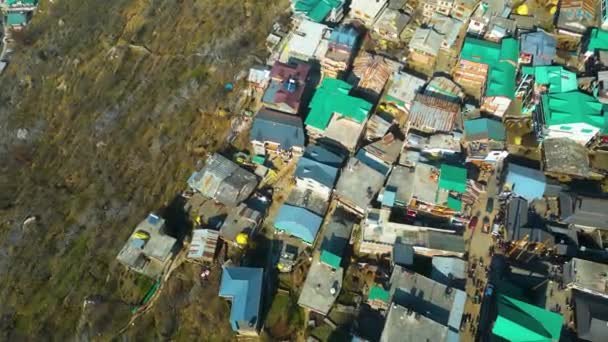 Aerial View Citi Manali Mountain Greenery Landscape Snow Hills Kokser — Stock videók