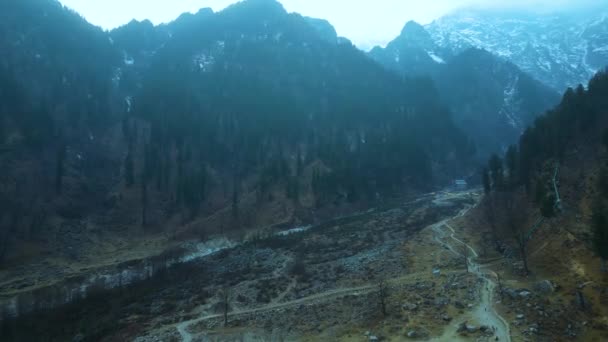 Aerial View Citi Manali Mountain Greenery Landscape Snow Hills Kokser — Stock Video