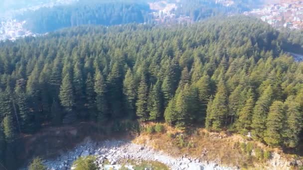 Vista Aérea Citi Manali Montaña Verde Paisaje Nieve Colinas Kokser — Vídeo de stock