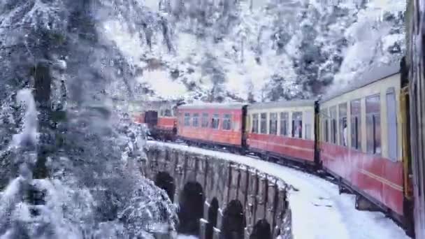 Oyuncak Tren Shimla Kar Yağışı Sonrası Shimla Giden Tarihi Tren — Stok video
