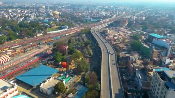Widok Lotu Ptaka Dworzec Kolejowy Varanashi Stacja Kolejowa Drone View — Wideo stockowe