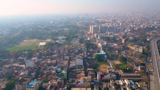 Luftaufnahme Des Varanashi Bahnhofs Drohnenblick Bahnhof — Stockvideo