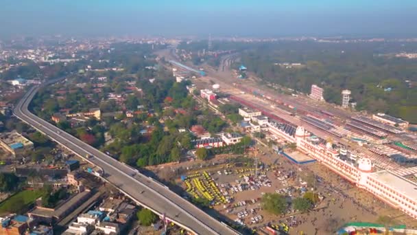 Vista Aérea Estación Tren Varanashi Estación Tren Vista Drone — Vídeos de Stock