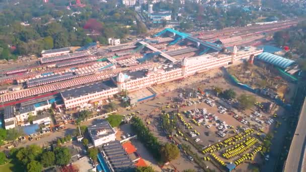 Vista Aérea Estación Tren Varanashi Estación Tren Vista Drone — Vídeo de stock