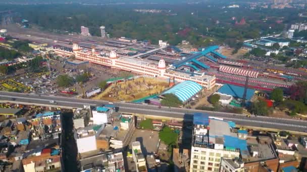 Widok Lotu Ptaka Dworzec Kolejowy Varanashi Stacja Kolejowa Drone View — Wideo stockowe