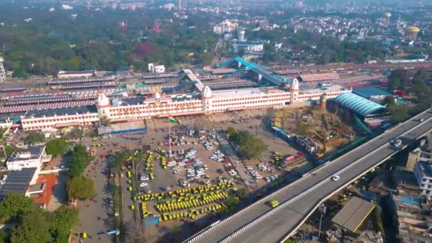 Vista Aérea Estación Tren Varanashi Estación Tren Vista Drone — Vídeos de Stock