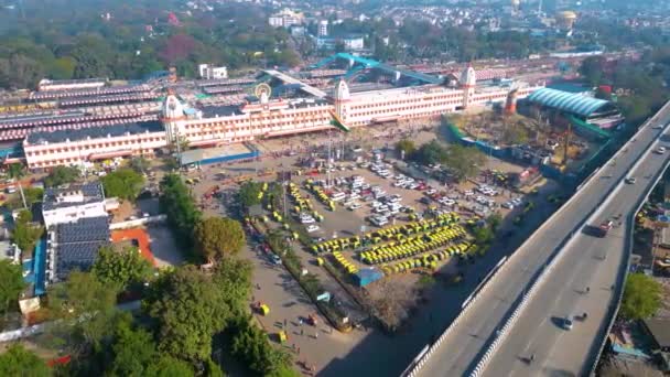 Vista Aérea Estação Ferroviária Varanashi Drone View Railway Station — Vídeo de Stock